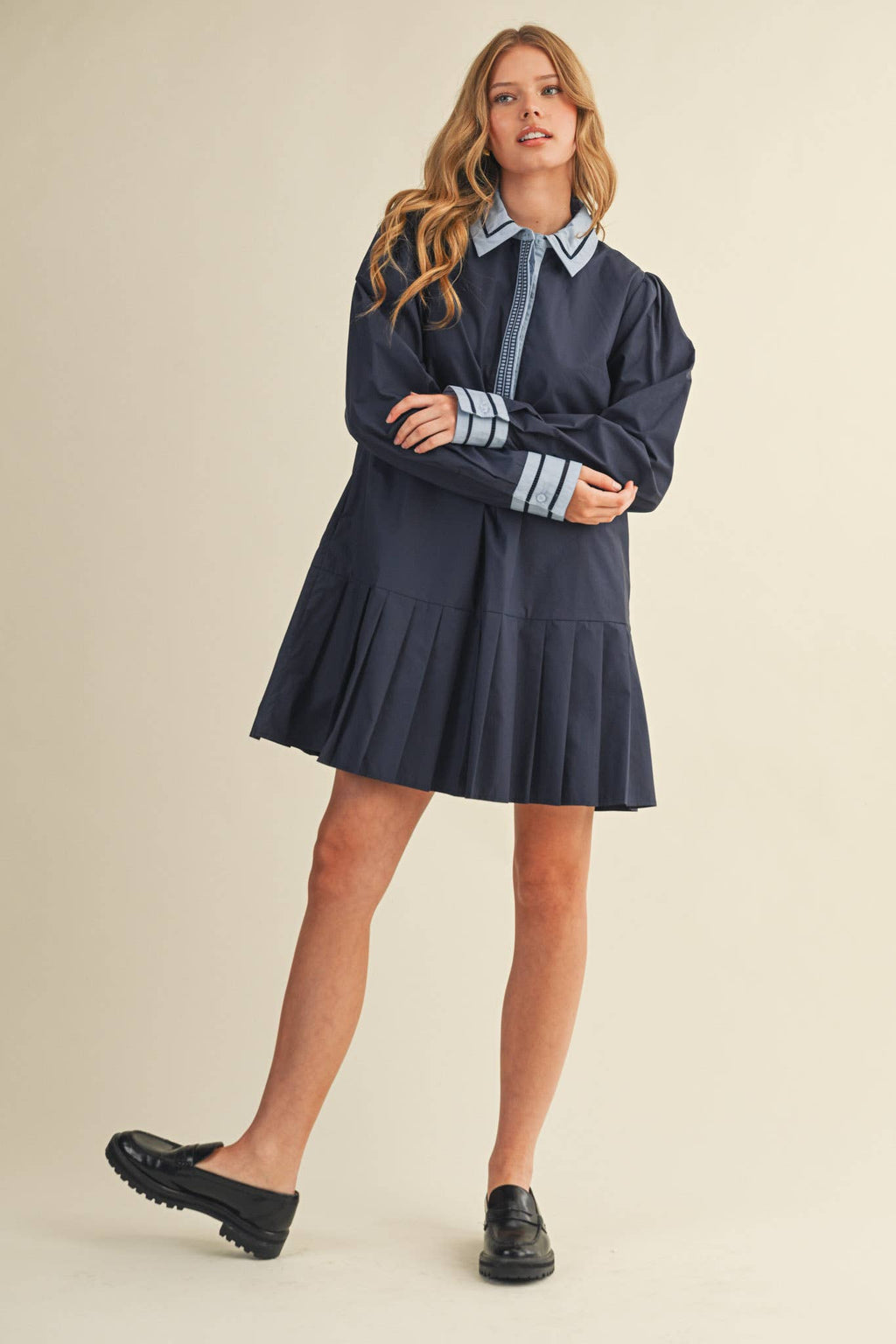 DROP WAIST PLEATED MINI DRESS MDR4384