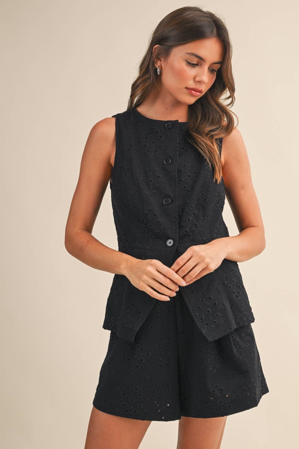IST6276-A  TWILL EYELET VEST AND PANTS SET/FULLY LINED