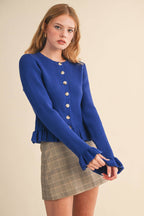 RUFFLE HEM RIBBED KNIT SWEATER