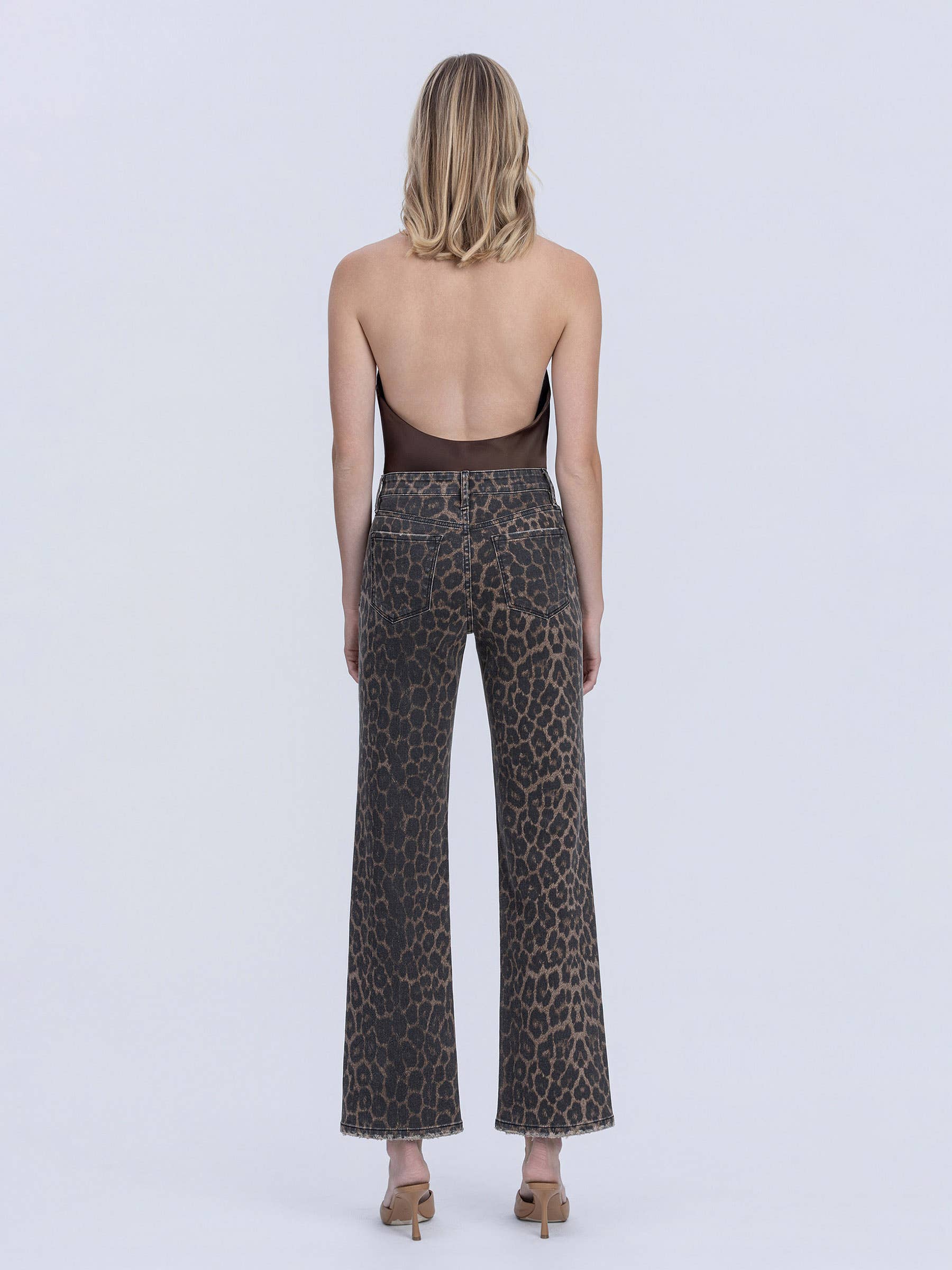 Leopard High Rise Slim Wide Jeans