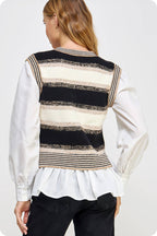 Striped Knit Vest with Layered Look