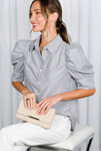 Striped Puff Sleeve Button-Up