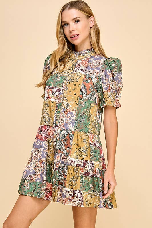 Patchwork Paisley Mini Dress