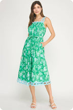 Botanical Garden Ric-Rac Pintuck Midi Dress