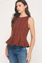 Top-Stitch Peplum Sleeveless Ponte Top