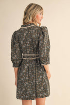 Vintage Inspired Puff Sleeve Mini Dress