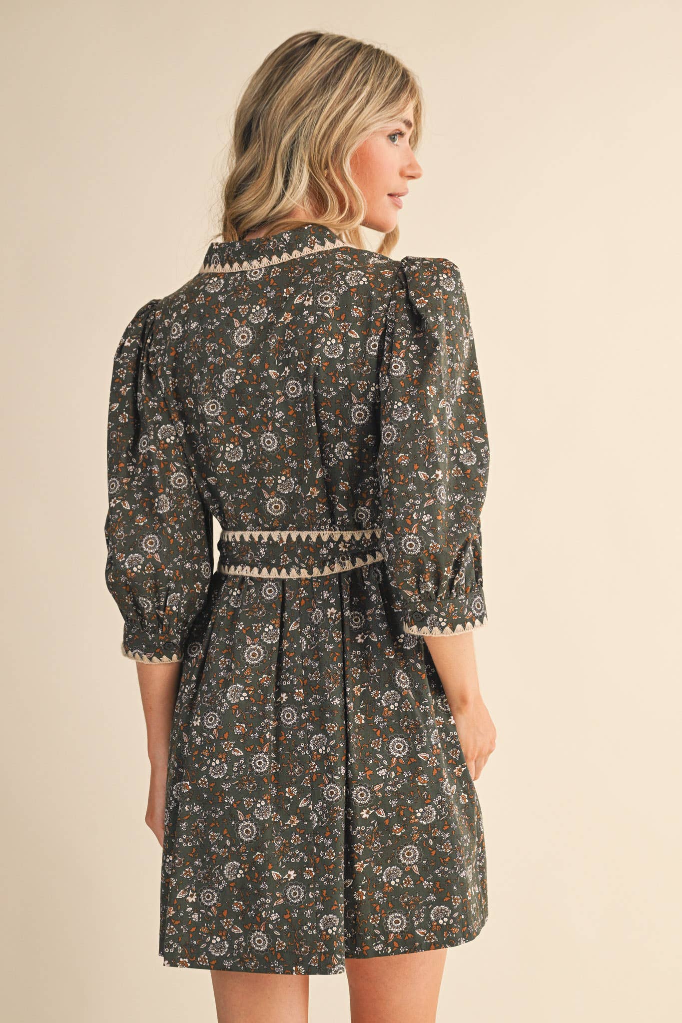 Vintage Inspired Puff Sleeve Mini Dress