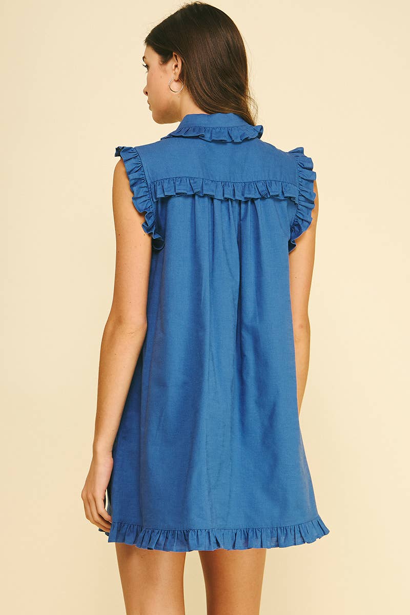 RUFFLED SLEEVELESS SHIRT DRESS