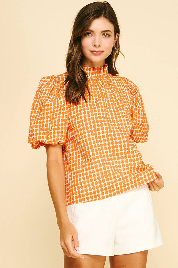 POLKA DOT BLOUSE TOP WITH BUTTON DETAIL