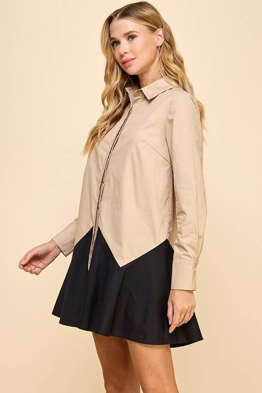 Black and Crean Contrast Dress