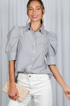 Striped Puff Sleeve Button-Up