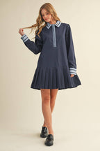 DROP WAIST PLEATED MINI DRESS MDR4384