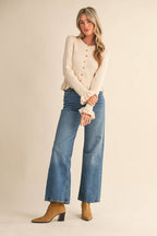RUFFLE HEM RIBBED KNIT SWEATER
