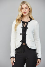 Contrast Trim Bow Tie Cardigan