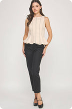 Top-Stitch Peplum Sleeveless Ponte Top