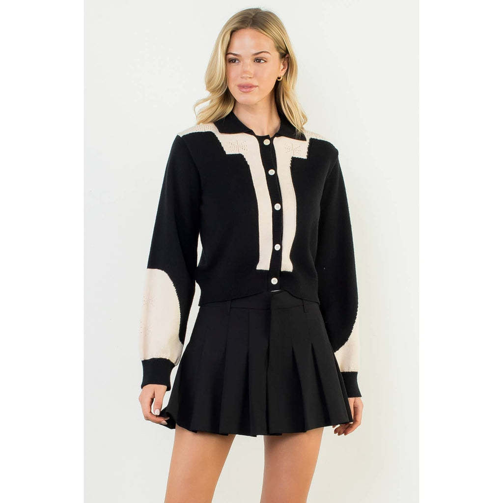 Colorblock Button Front Knit Cardigan