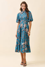 Floral Print Collared Neck Button Front Dress