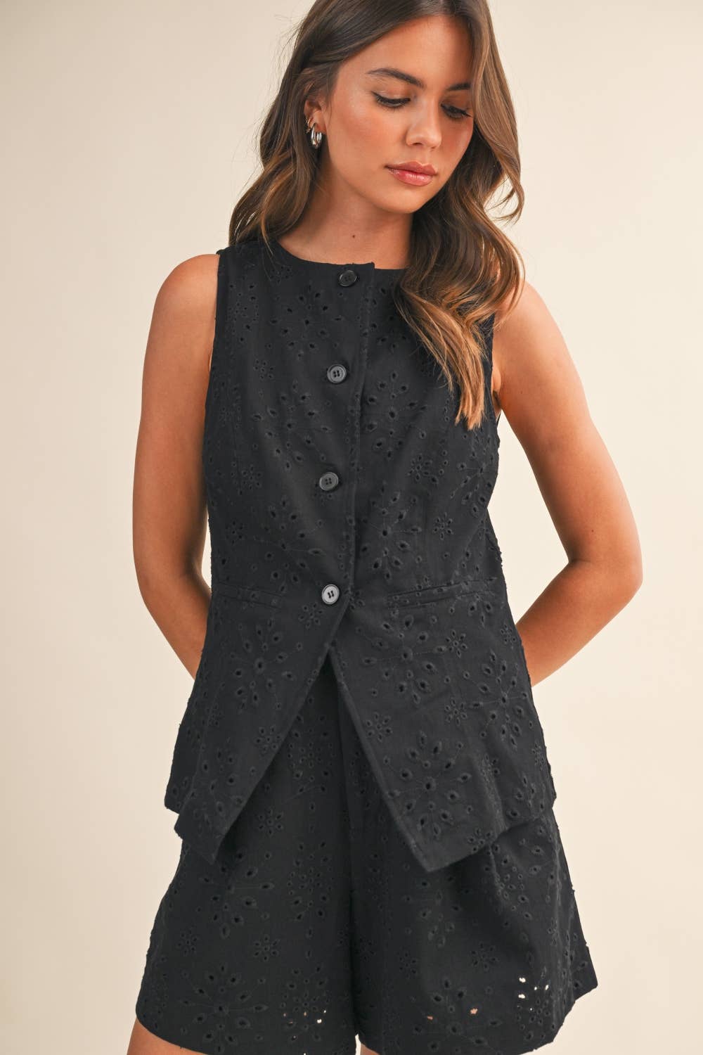 IST6276-A  TWILL EYELET VEST AND PANTS SET/FULLY LINED