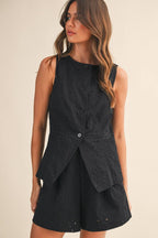 IST6276-A  TWILL EYELET VEST AND PANTS SET/FULLY LINED