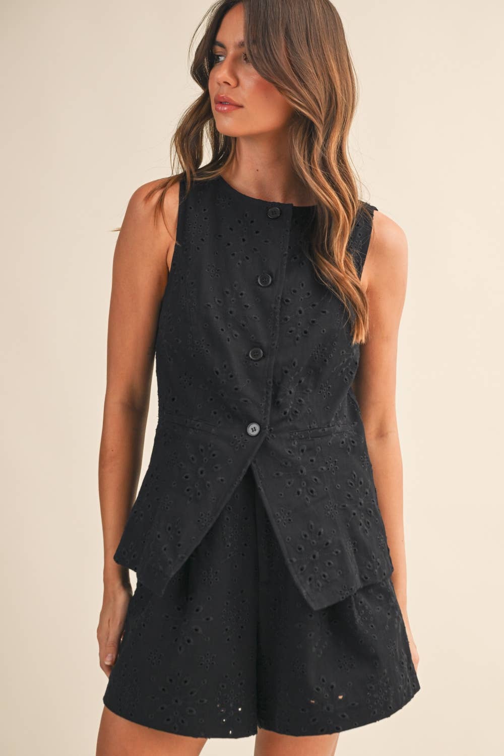 IST6276-A  TWILL EYELET VEST AND PANTS SET/FULLY LINED