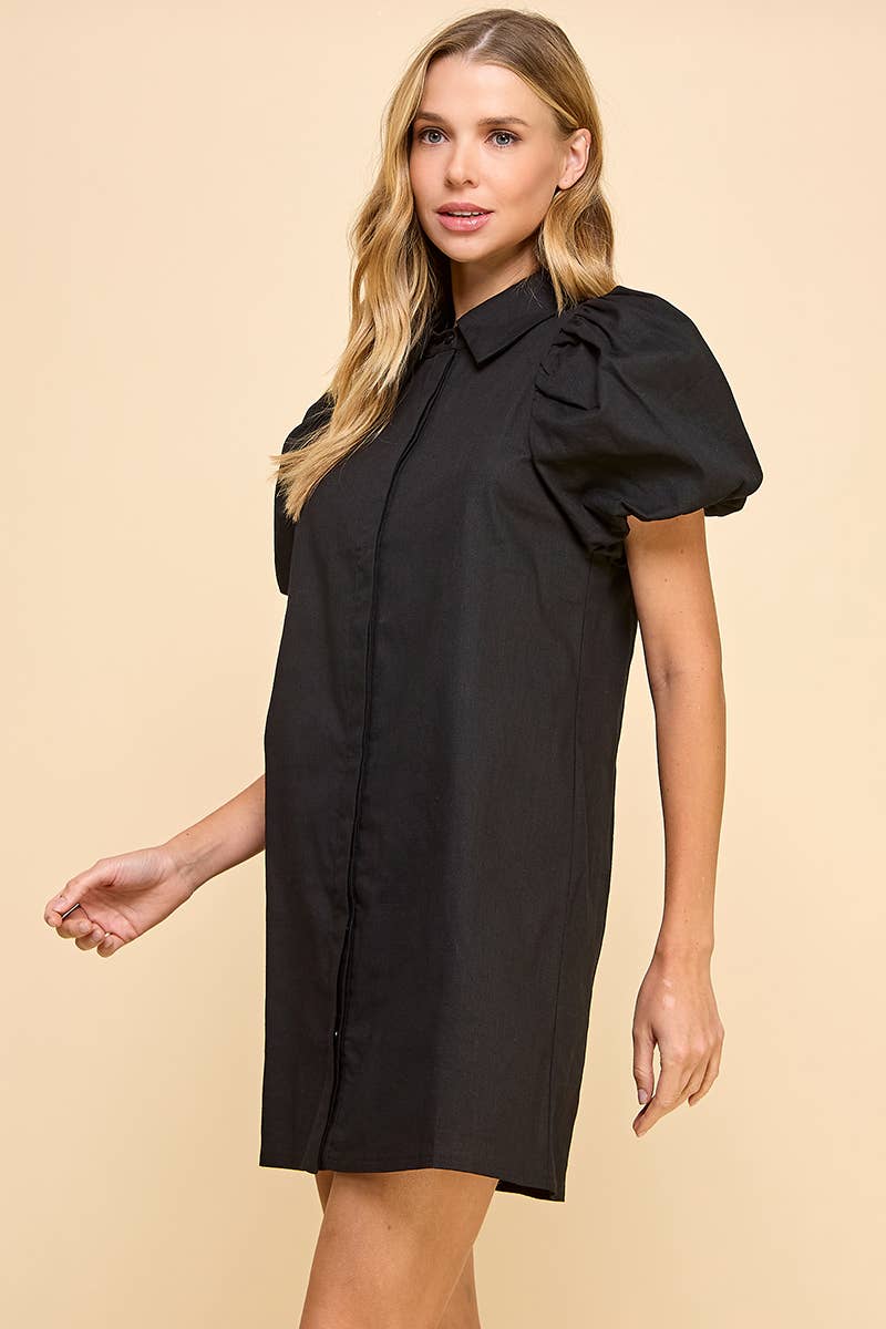 Classic Puff Sleeve Shirt Dress