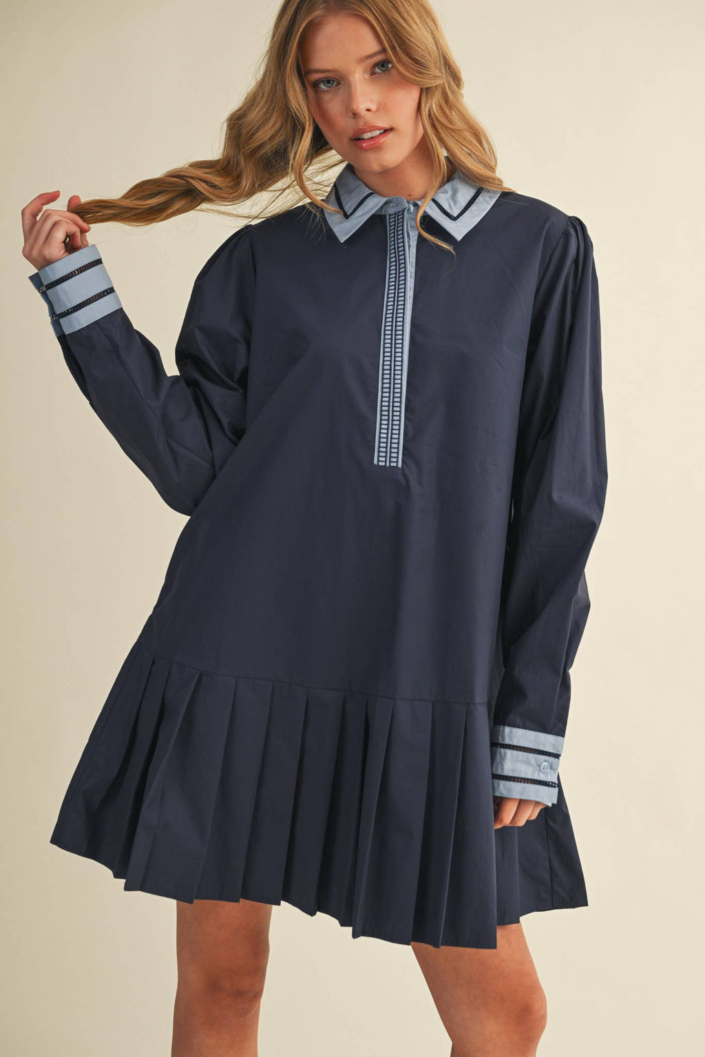 DROP WAIST PLEATED MINI DRESS MDR4384