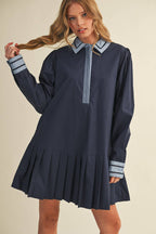 DROP WAIST PLEATED MINI DRESS MDR4384