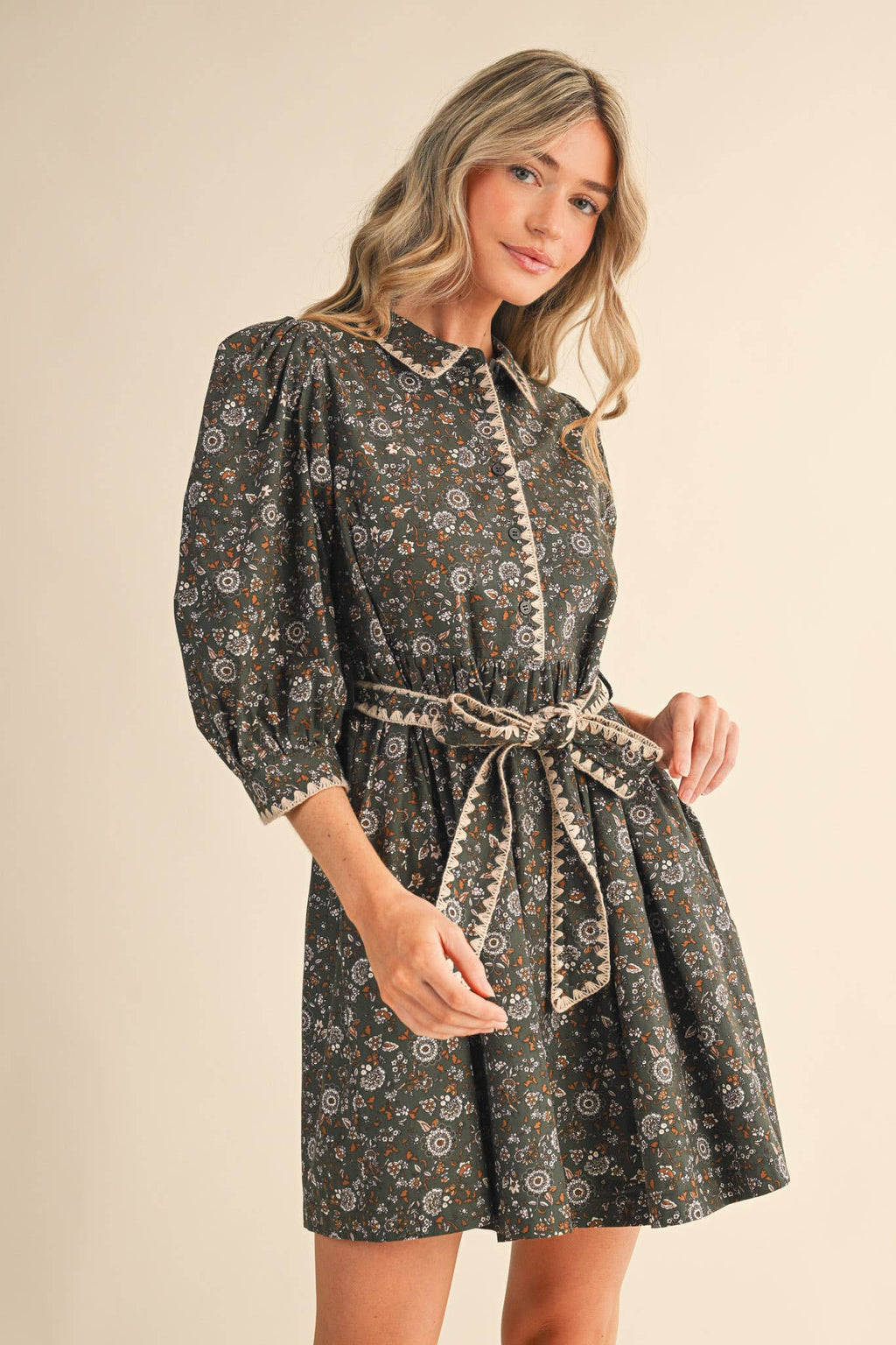 Vintage Inspired Puff Sleeve Mini Dress