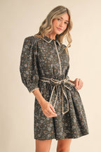 Vintage Inspired Puff Sleeve Mini Dress