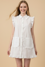 RUFFLED SLEEVELESS SHIRT DRESS