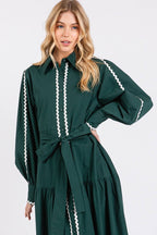 Solid long Sleeve Button-Down Maxi Dress HD2802-H GREEN