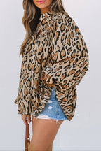 Leopard Balloon Sleeve Buttoned Shirt