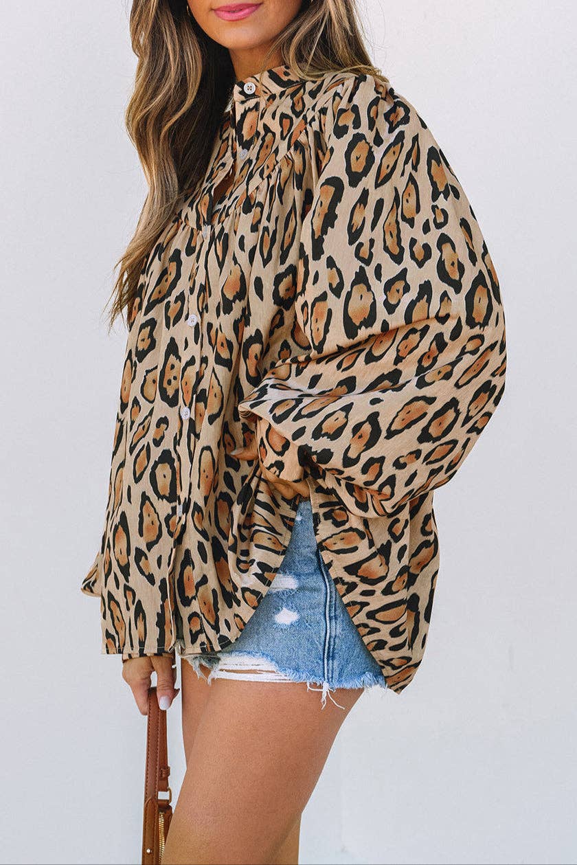 Leopard Balloon Sleeve Buttoned Shirt
