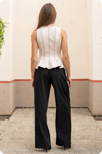Top-Stitch Peplum Sleeveless Ponte Top