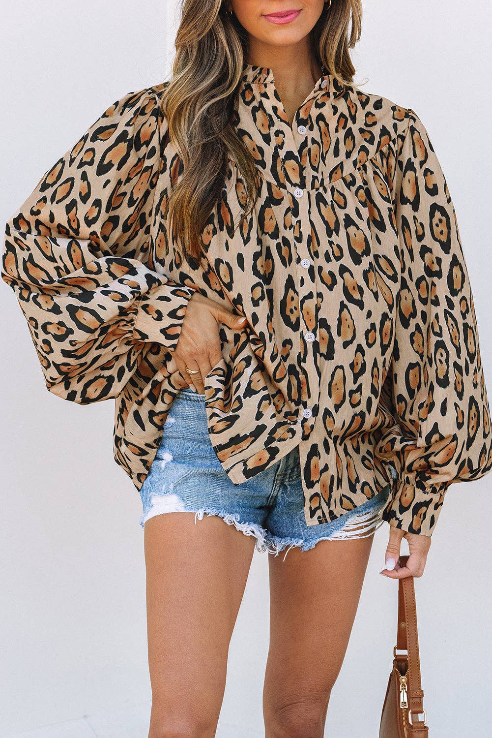 Leopard Balloon Sleeve Buttoned Shirt