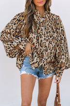 Leopard Balloon Sleeve Buttoned Shirt