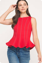 Top-Stitch Peplum Sleeveless Ponte Top