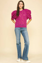 Fuchsia Popcorn Knit Sweater