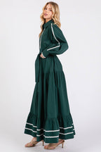 Solid long Sleeve Button-Down Maxi Dress HD2802-H GREEN