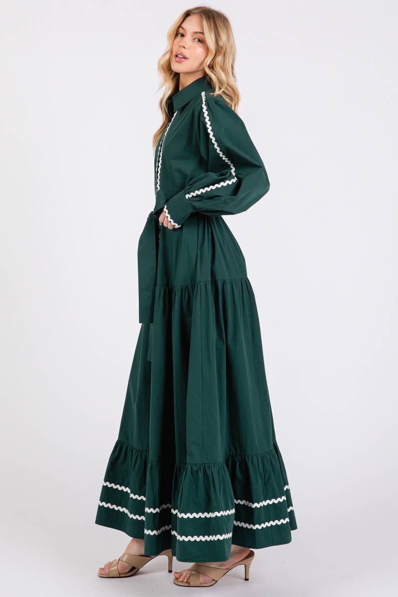 Solid long Sleeve Button-Down Maxi Dress HD2802-H GREEN