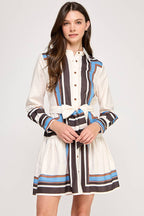 Striped Button-Down Belted Mini Dress