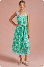 Botanical Garden Ric-Rac Pintuck Midi Dress