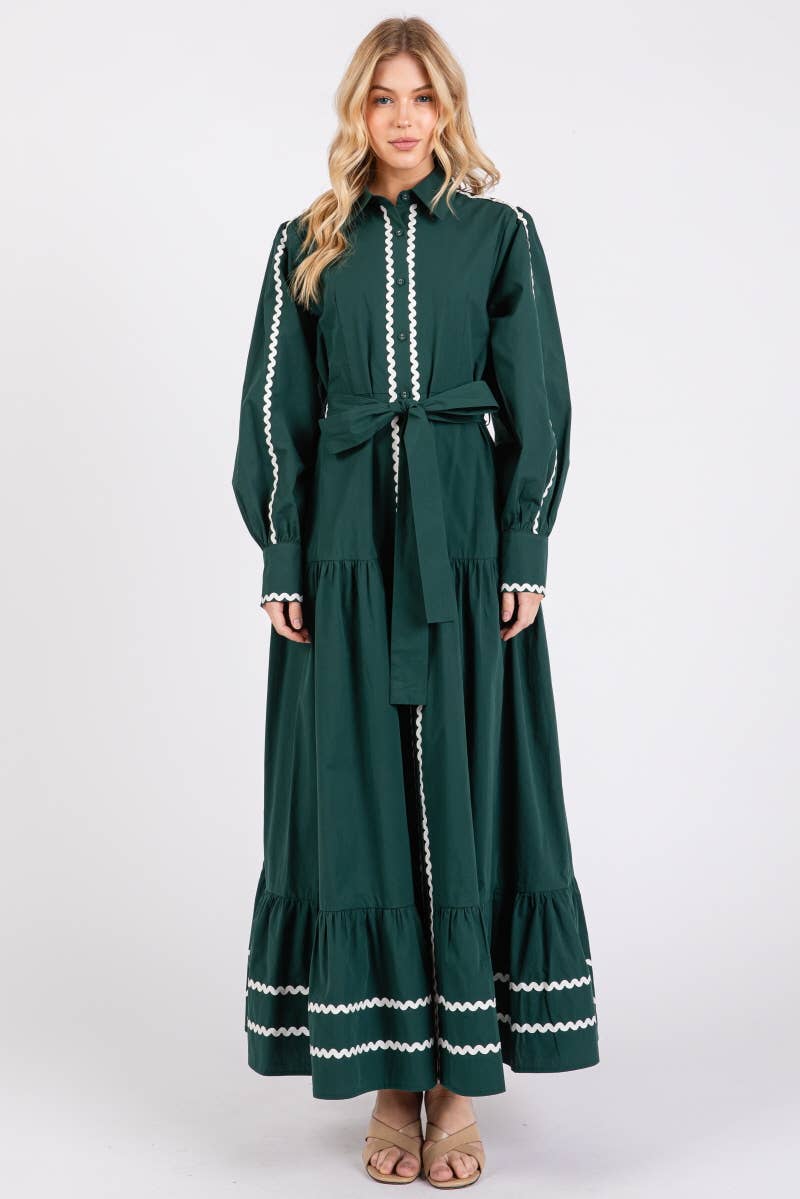 Solid long Sleeve Button-Down Maxi Dress HD2802-H GREEN