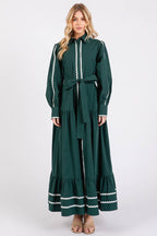 Solid long Sleeve Button-Down Maxi Dress HD2802-H GREEN