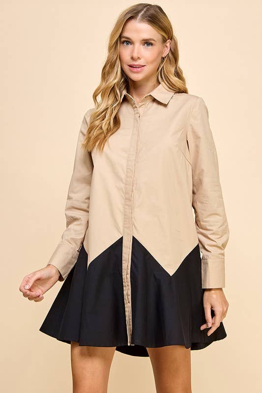 Black and Crean Contrast Dress