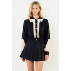 Colorblock Button Front Knit Cardigan