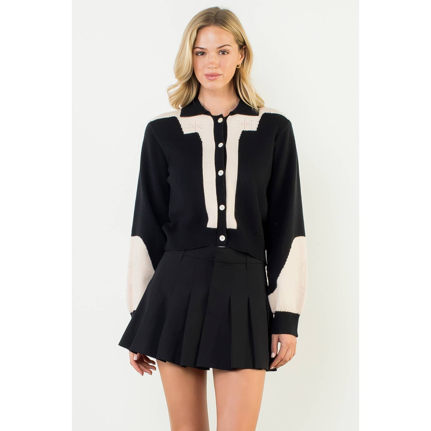 Colorblock Button Front Knit Cardigan