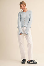 RUFFLE HEM RIBBED KNIT SWEATER
