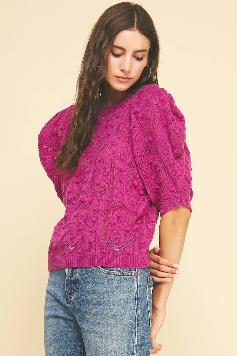 Fuchsia Popcorn Knit Sweater