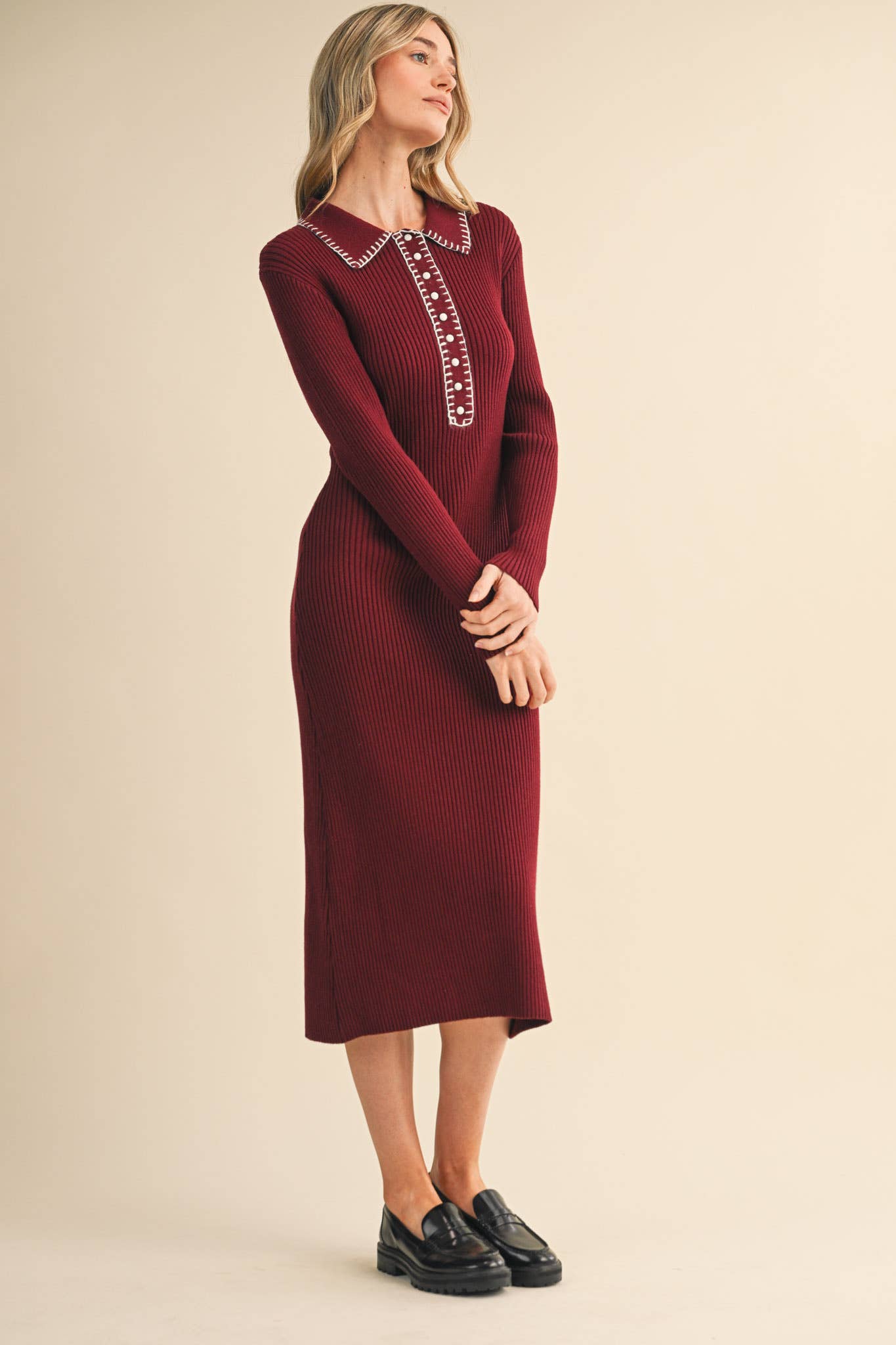 Collard Knit Midi Dress